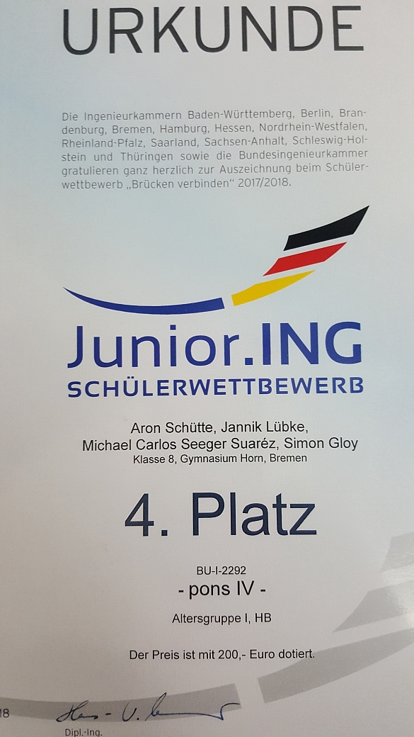 Urkunde des Wettbewerbs