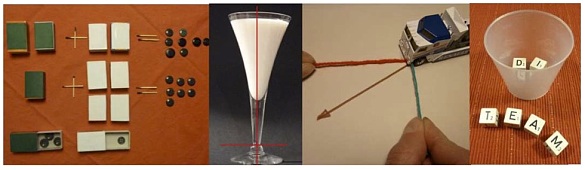 Foto von verschiedenen Objekten, die die Relevanz der Mathematik im Alltag vor allem mit Bezug zur Geometrie unterstreichen. Z.B. Streichhölzer oder die Geometrie eines Martiniglases