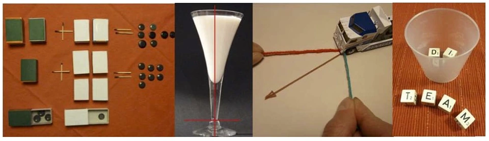 Foto von verschiedenen Objekten, die die Relevanz der Mathematik im Alltag vor allem mit Bezug zur Geometrie unterstreichen. Z.B. Streichh&ouml;lzer oder die Geometrie eines Martiniglases
