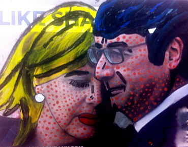 Foto zweier Menschen mit roten Punkten auf der Haut und überzeichneten Haaren