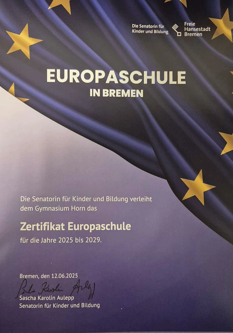 Foto vom Zertifikat als Europaschule