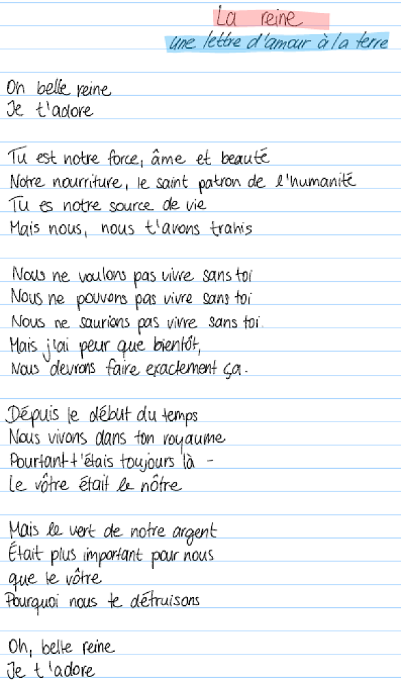 Gedicht auf Französisch über eine königin