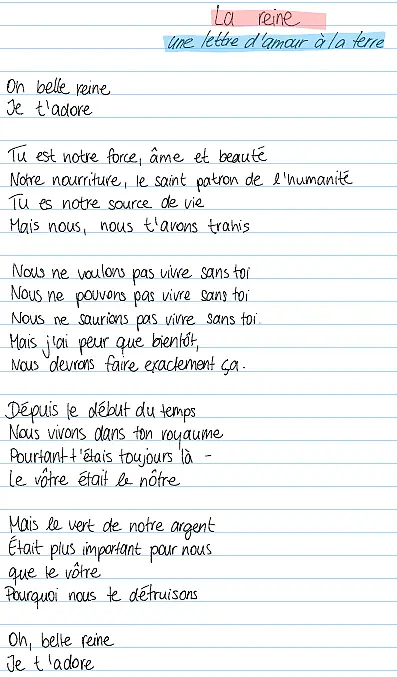 Gedicht auf Französisch über eine königin