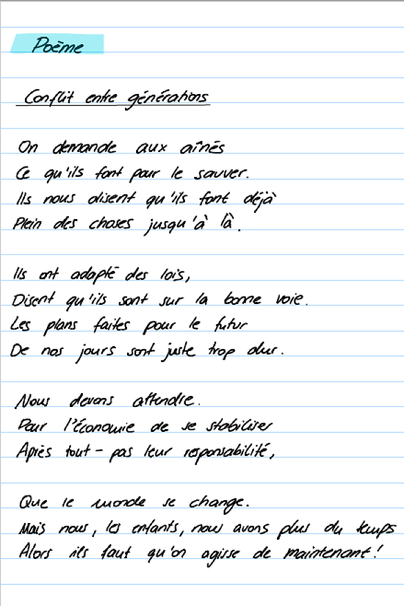 Gedicht auf Französisch über einen Generationenkonflikt